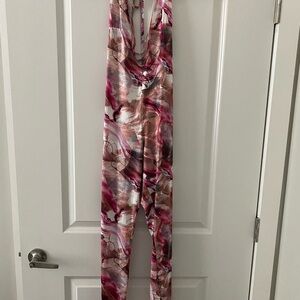 PrettyLittleThing Pink and Brown Swirl Jumpsuit